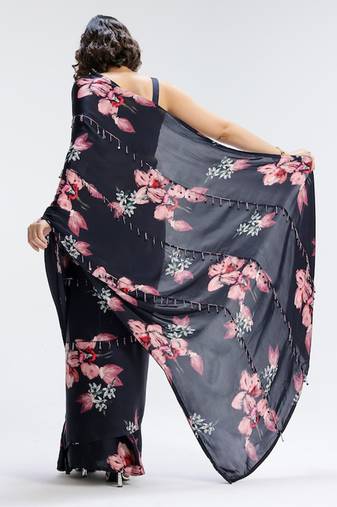 Blue printed georgette saree