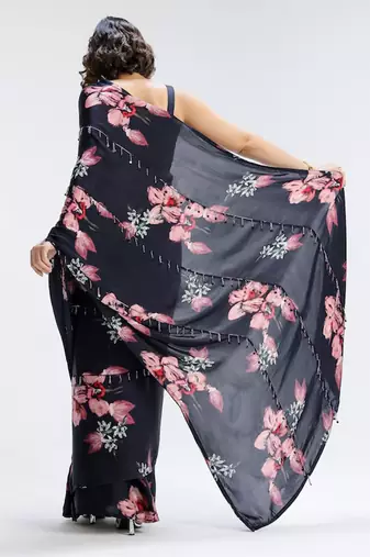 Blue printed georgette saree