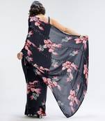 Blue printed georgette saree