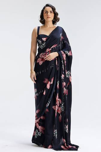 Blue printed georgette saree