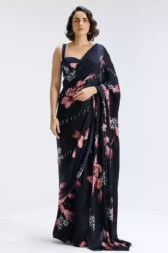 Blue printed georgette saree