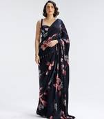 Blue printed georgette saree