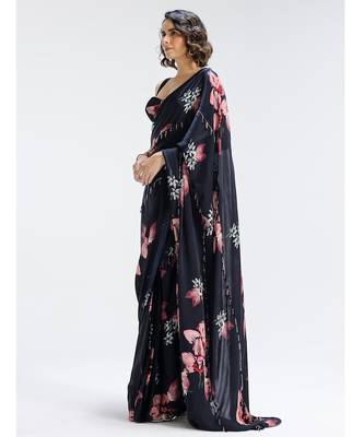 Blue printed georgette saree 3