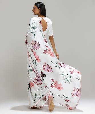 White printed georgette saree 2