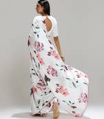 White printed georgette saree