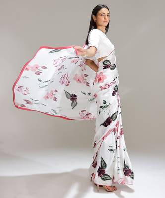 White printed georgette saree 3