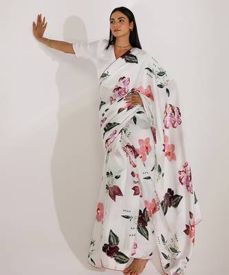 White printed georgette saree 1
