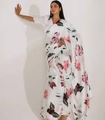 White printed georgette saree