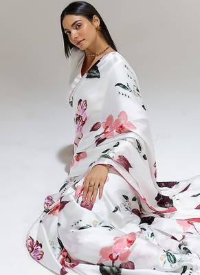 White printed georgette saree 4