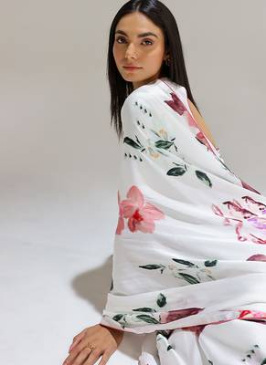 White printed georgette saree 5