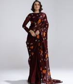 Maroon printed organza saree