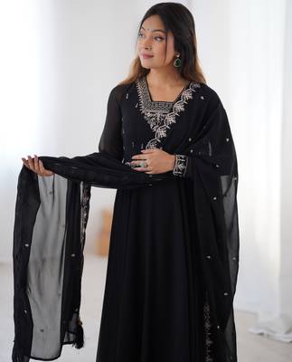 Beautiful black designer embroidery beads and zari work gown with dupatta 2