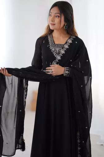 Beautiful black designer embroidery beads and zari work gown with dupatta