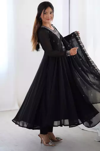 Beautiful black designer embroidery beads and zari work gown with dupatta