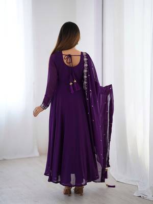 Purple designer embroidery beads and zari work gown with dupatta 4