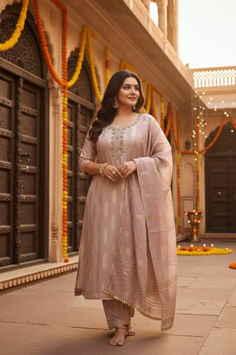 women's pink silk blend banarasi jacquard embroidered