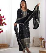 Black chinon silk three piece kurti suit