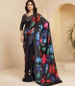 abstract printed art silk crepe saree with printed blouse