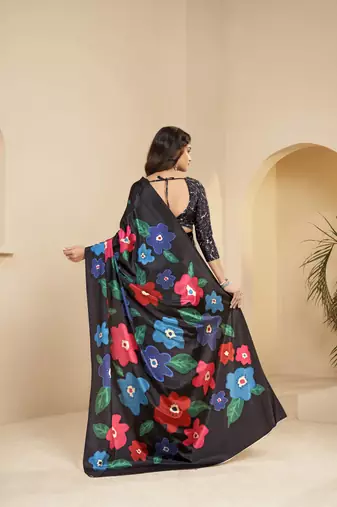 abstract printed art silk crepe saree with printed blouse