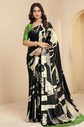 abstract printed art silk crepe saree with printed blouse