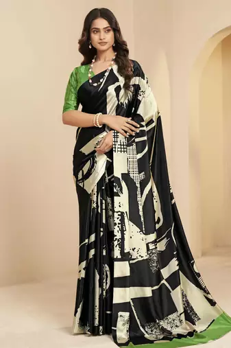 abstract printed art silk crepe saree with printed blouse