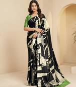 abstract printed art silk crepe saree with printed blouse
