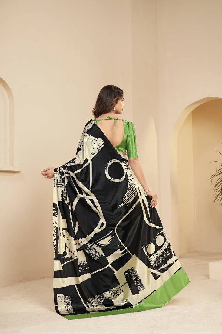 abstract printed art silk crepe saree with printed blouse