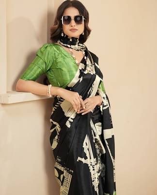 abstract printed art silk crepe saree with printed blouse 3