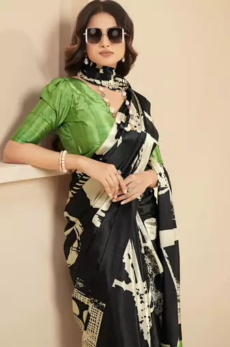 abstract printed art silk crepe saree with printed blouse