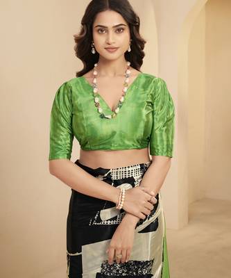 abstract printed art silk crepe saree with printed blouse 4