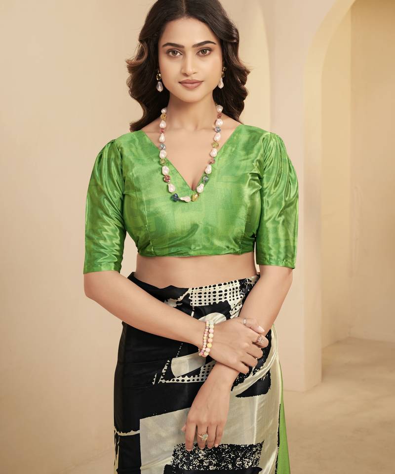 abstract printed art silk crepe saree with printed blouse