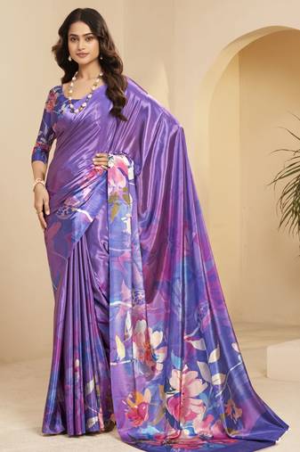 abstract printed art silk crepe saree with printed blouse