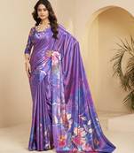 abstract printed art silk crepe saree with printed blouse