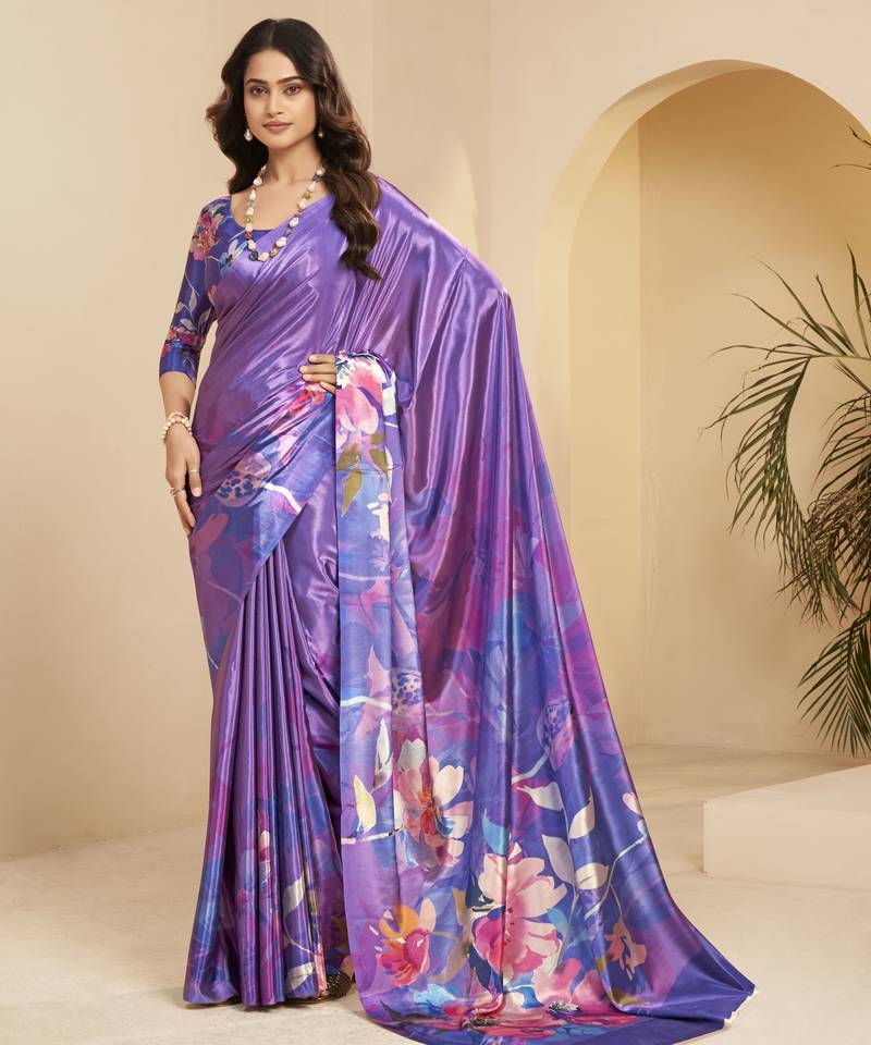 abstract printed art silk crepe saree with printed blouse