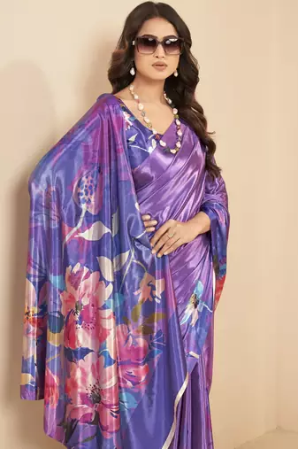 abstract printed art silk crepe saree with printed blouse