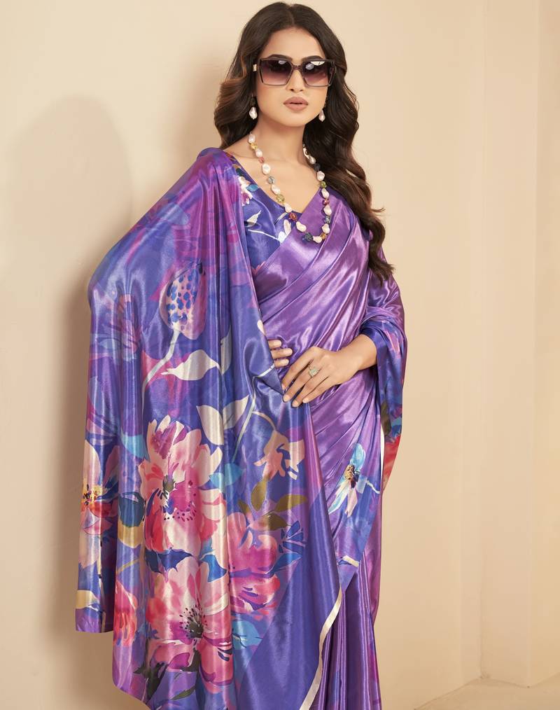 abstract printed art silk crepe saree with printed blouse