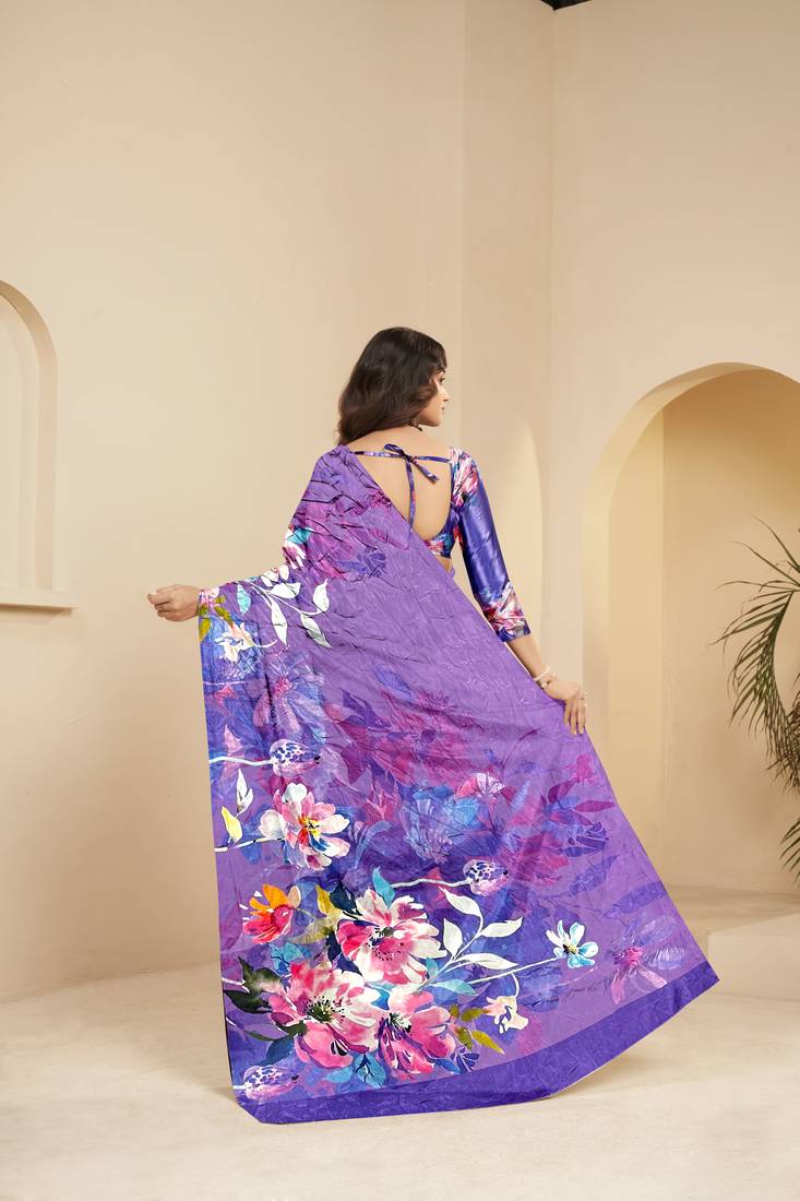 abstract printed art silk crepe saree with printed blouse