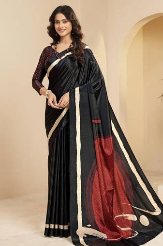 abstract printed art silk crepe saree with printed blouse