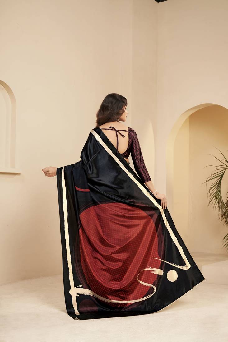 abstract printed art silk crepe saree with printed blouse