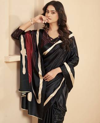 abstract printed art silk crepe saree with printed blouse 3