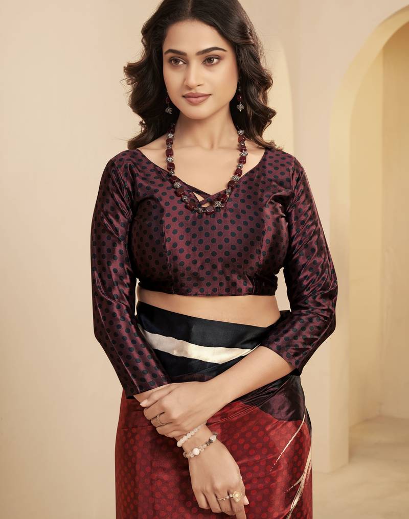 abstract printed art silk crepe saree with printed blouse