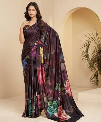 abstract printed art silk crepe saree with printed blouse 1