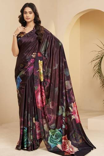 abstract printed art silk crepe saree with printed blouse