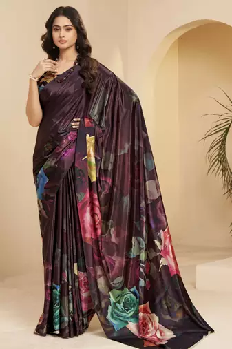 abstract printed art silk crepe saree with printed blouse