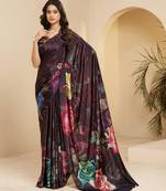 abstract printed art silk crepe saree with printed blouse