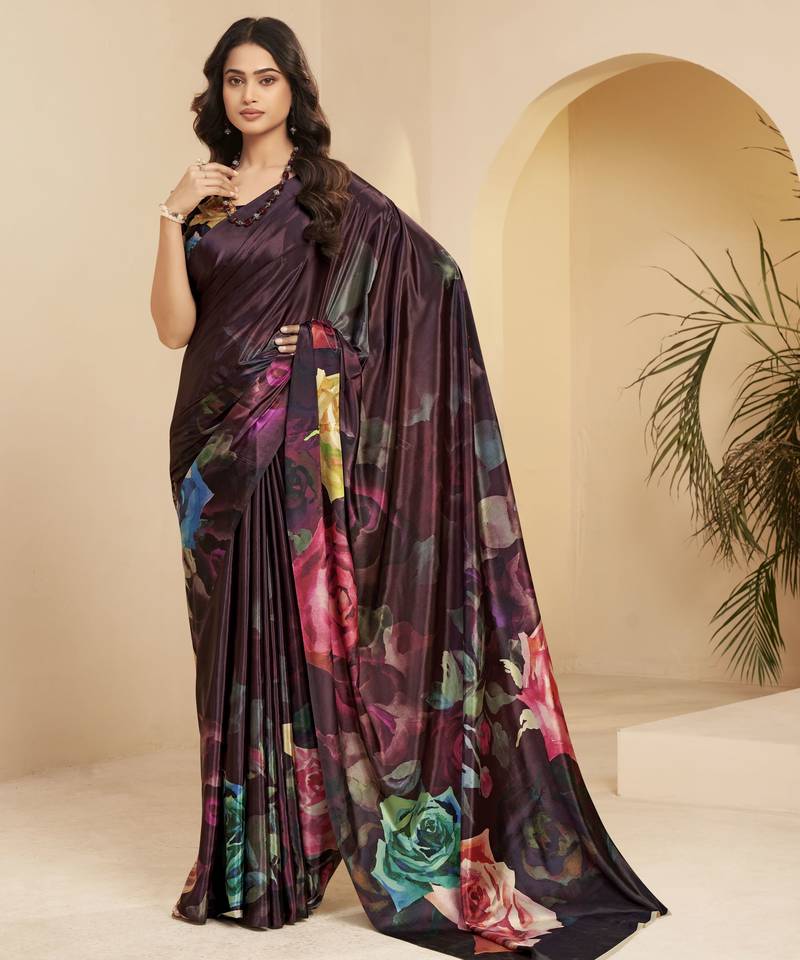 abstract printed art silk crepe saree with printed blouse