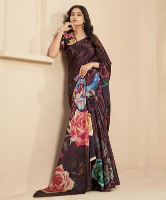 abstract printed art silk crepe saree with printed blouse 2