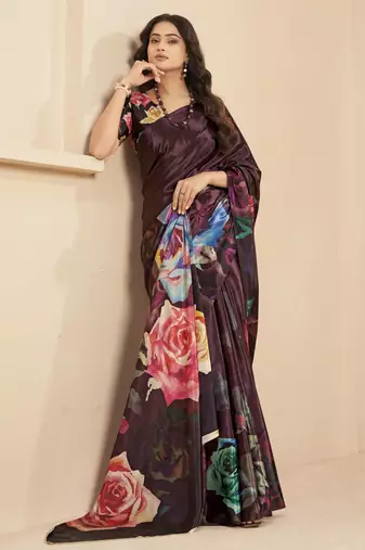 abstract printed art silk crepe saree with printed blouse