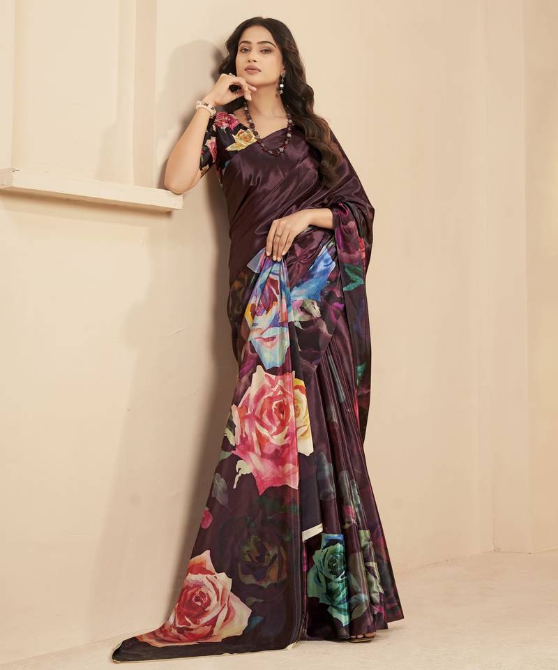abstract printed art silk crepe saree with printed blouse