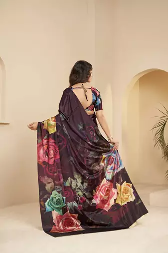 abstract printed art silk crepe saree with printed blouse